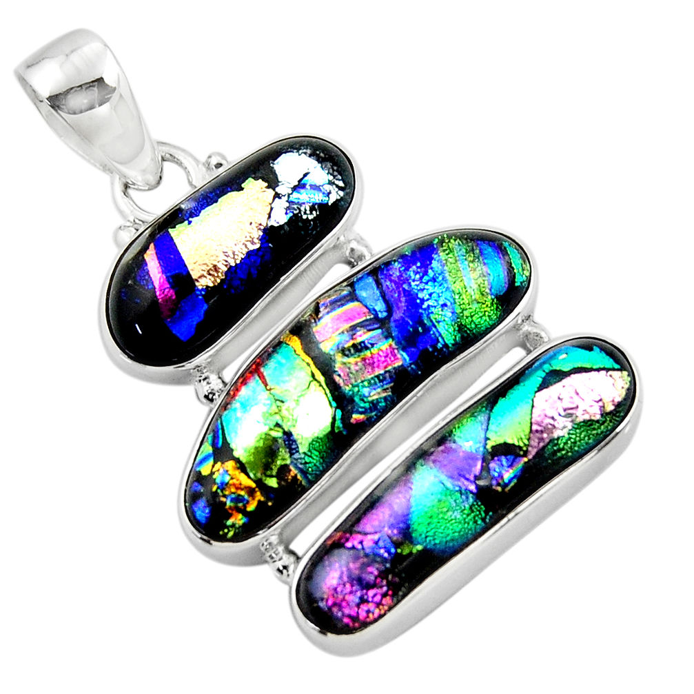 19.23cts multi color dichroic glass 925 sterling silver pendant jewelry r49926