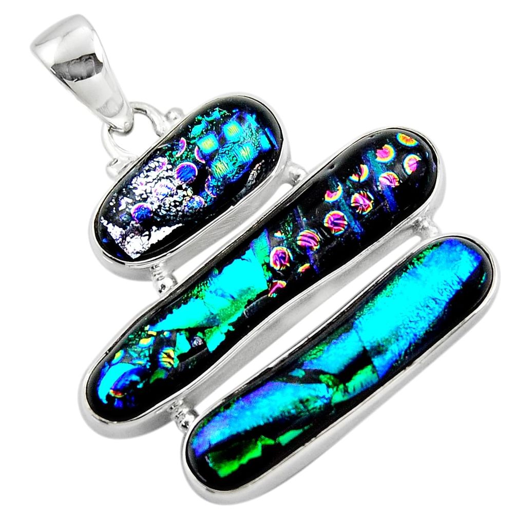 26.14cts multi color dichroic glass 925 sterling silver pendant jewelry r49927