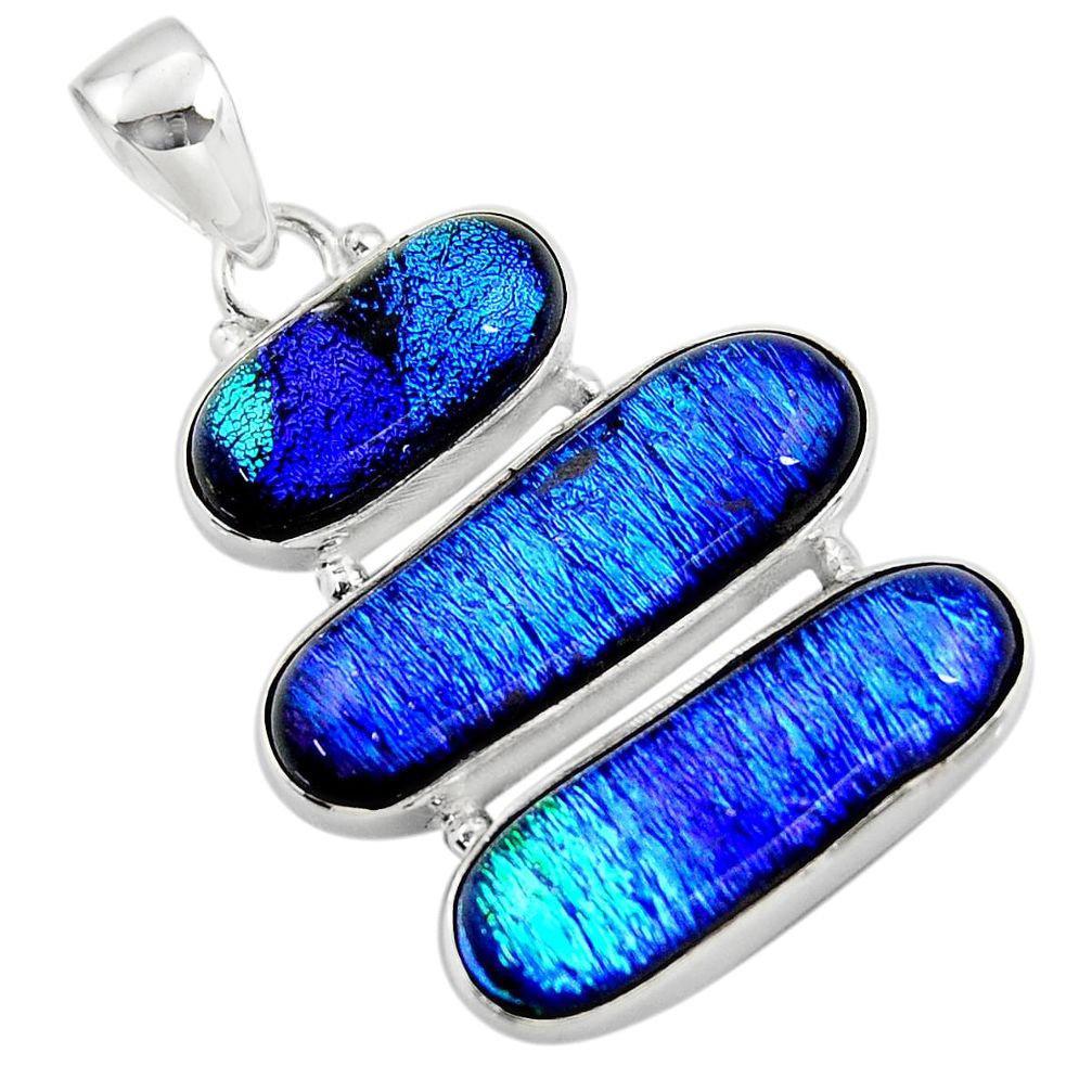 25.57cts multi color dichroic glass 925 sterling silver pendant jewelry r49929