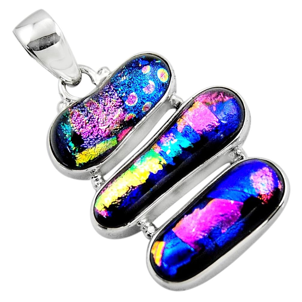 20.76cts multi color dichroic glass 925 sterling silver pendant jewelry r49930