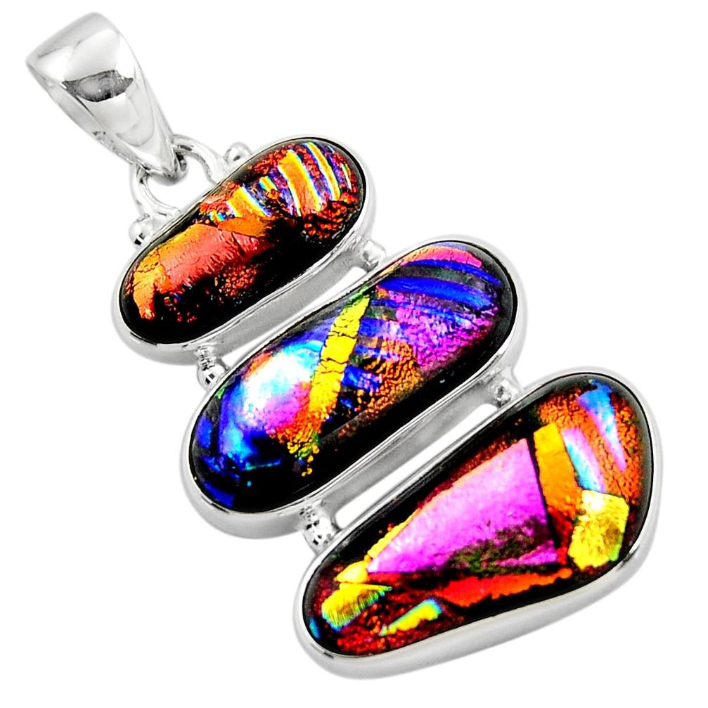 21.48cts multi color dichroic glass 925 sterling silver pendant jewelry r49934