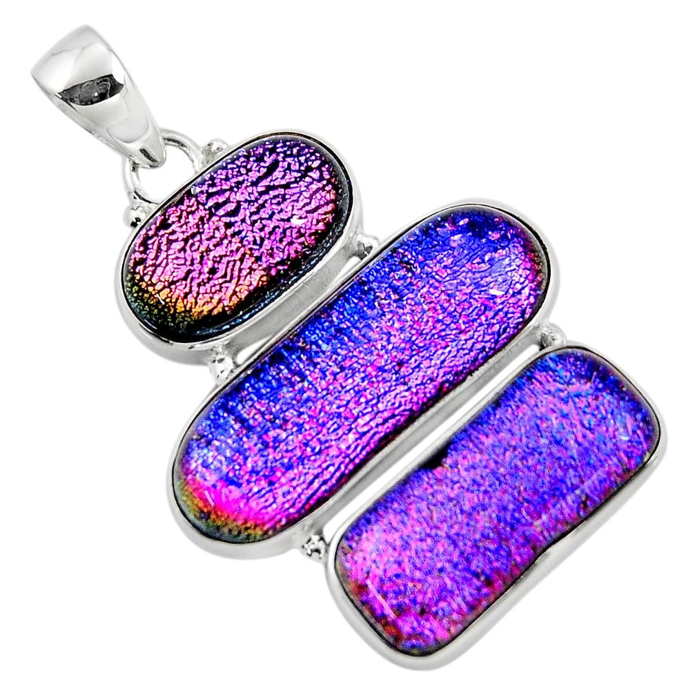 28.08cts multi color dichroic glass 925 sterling silver pendant jewelry r49938