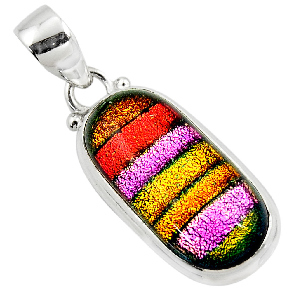 13.10cts multi color dichroic glass 925 sterling silver pendant jewelry r49943