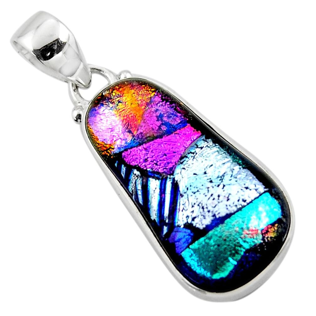 14.23cts multi color dichroic glass 925 sterling silver pendant jewelry r49946