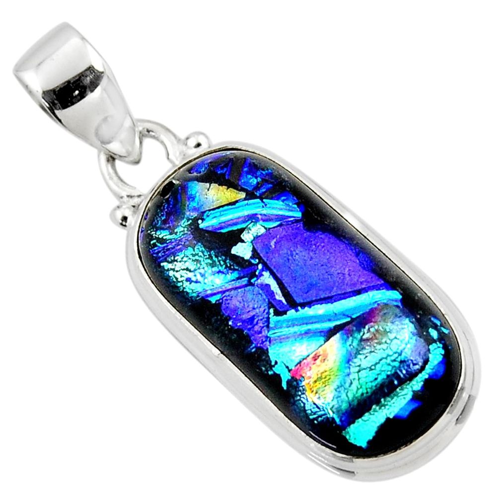 13.70cts multi color dichroic glass 925 sterling silver pendant jewelry r49948