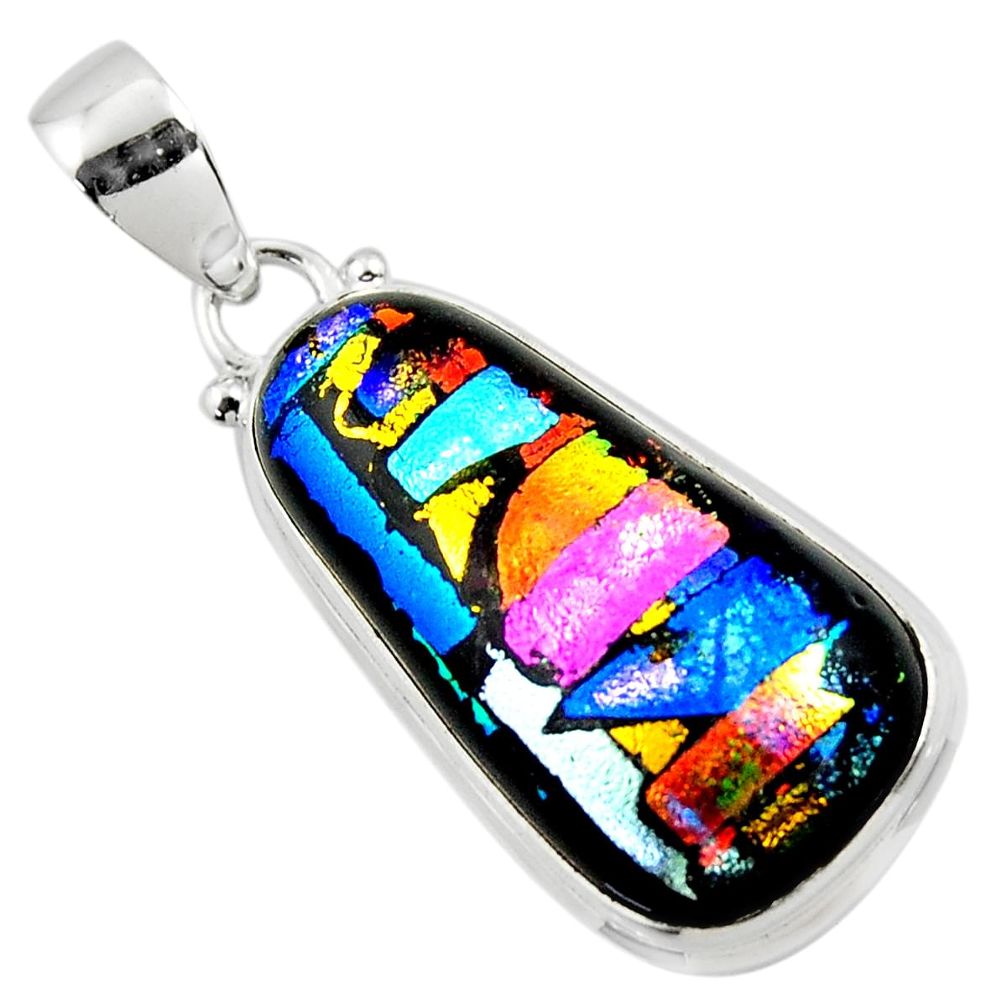 16.20cts multi color dichroic glass 925 sterling silver pendant jewelry r49951