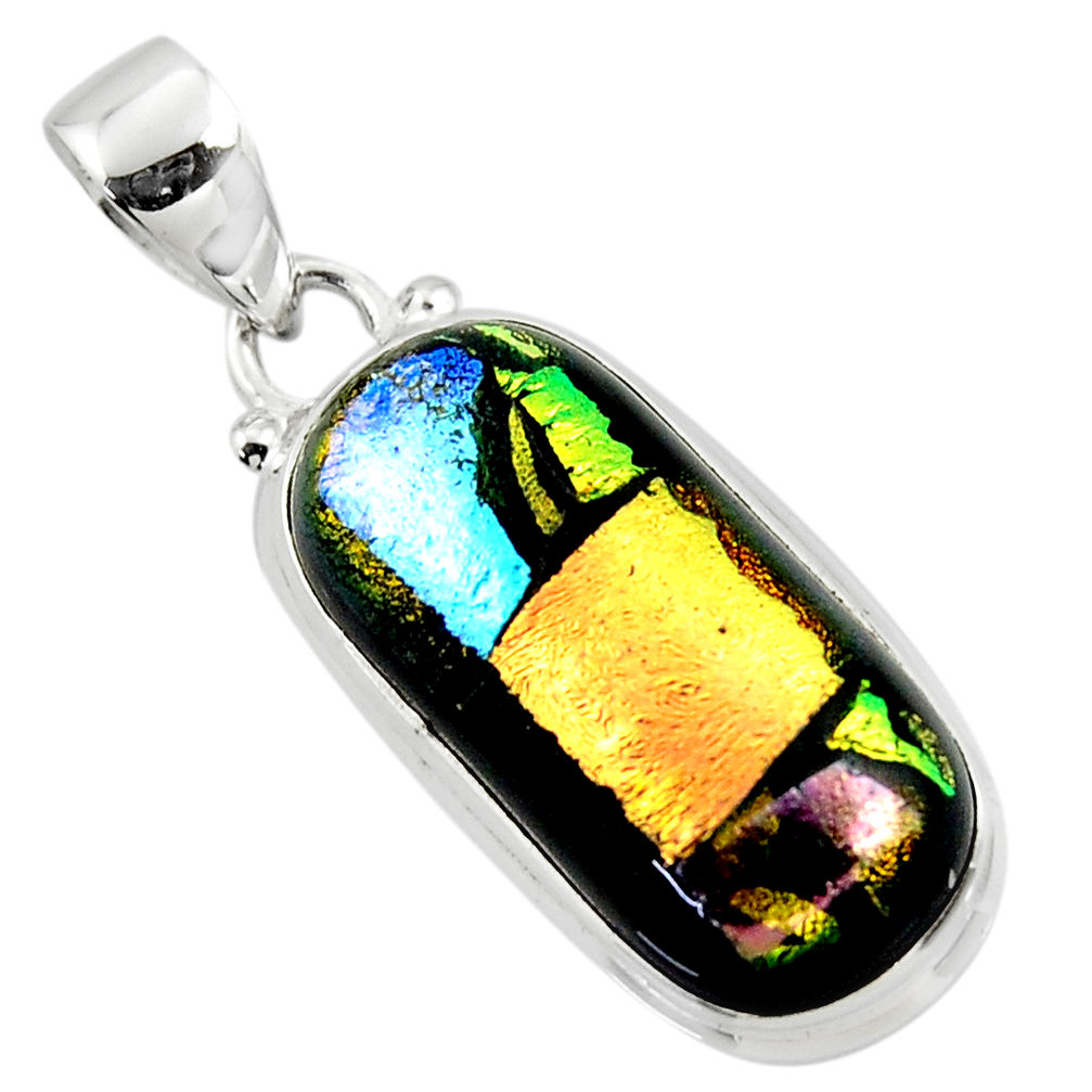 14.23cts multi color dichroic glass 925 sterling silver pendant jewelry r49952