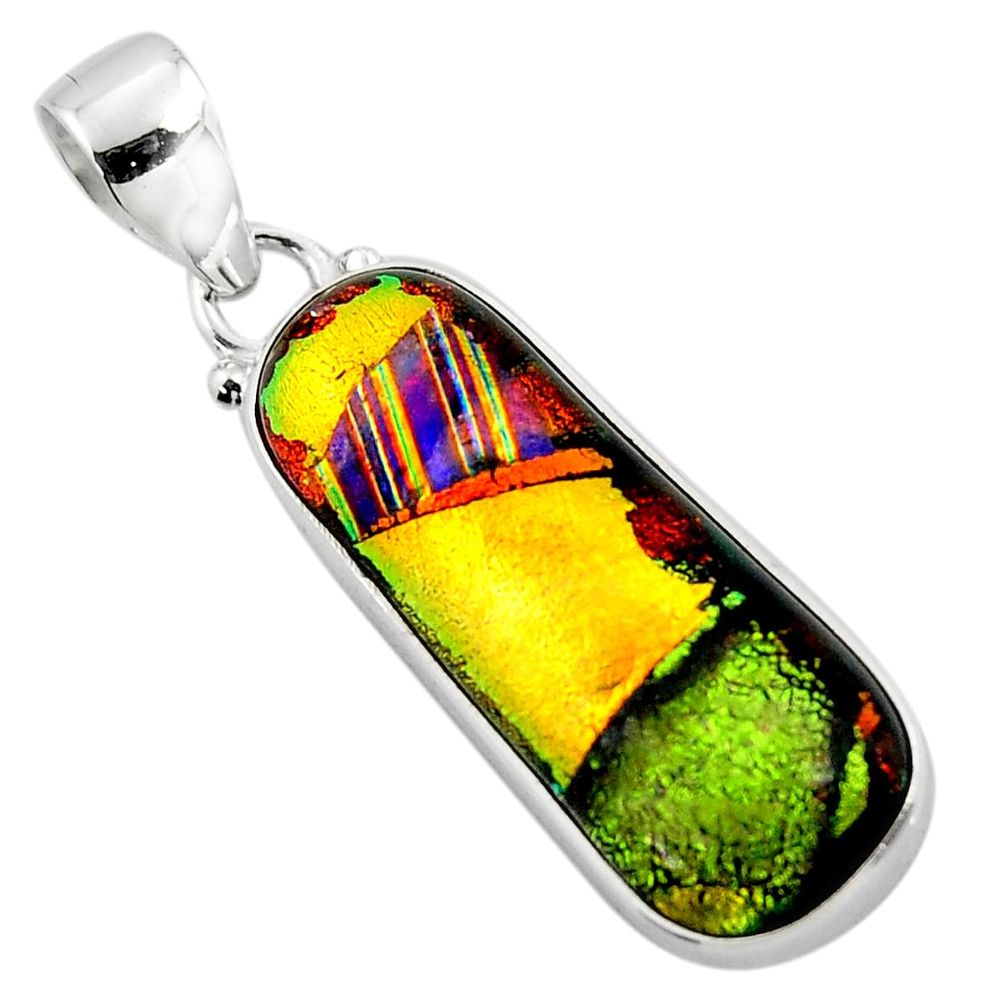 13.67cts multi color dichroic glass 925 sterling silver pendant jewelry r49957