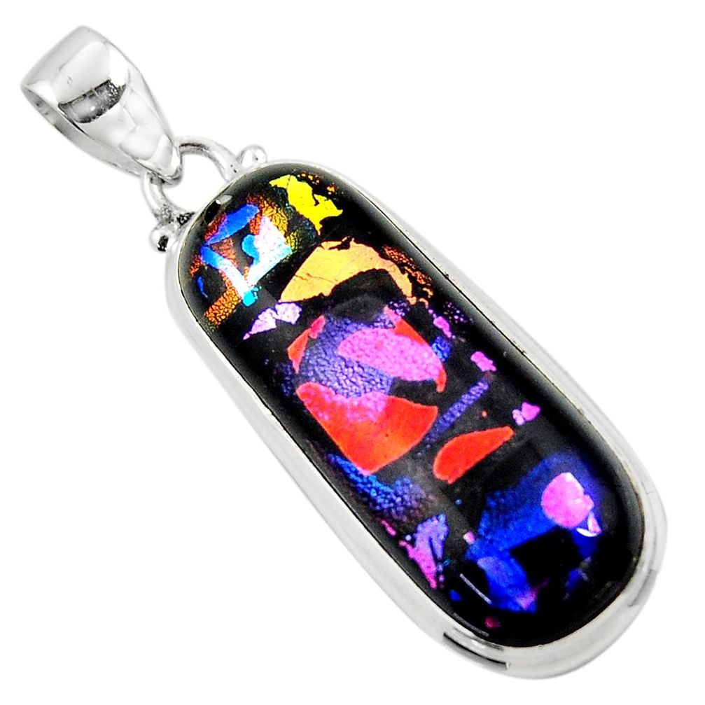 18.70cts multi color dichroic glass 925 sterling silver pendant jewelry r49958