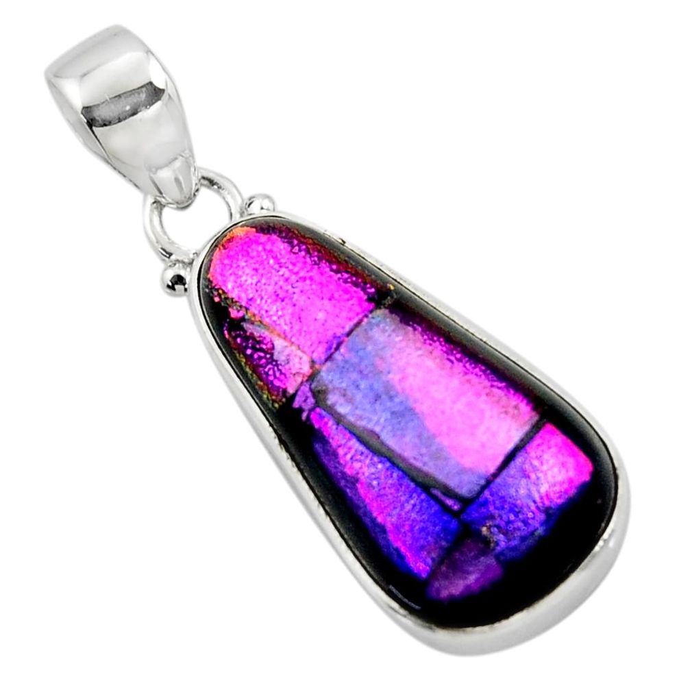 12.65cts multi color dichroic glass 925 sterling silver pendant jewelry r49959