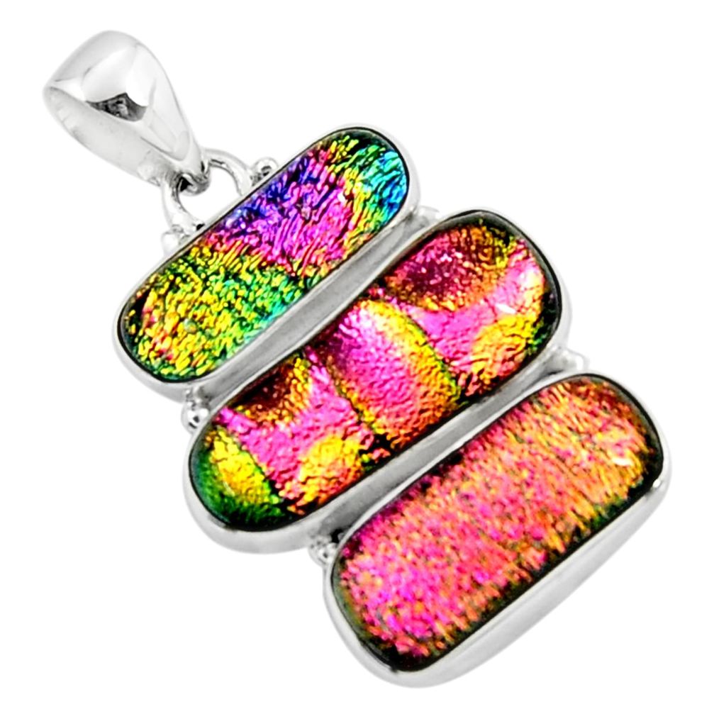 25.00cts multi color dichroic glass 925 sterling silver pendant jewelry r50871