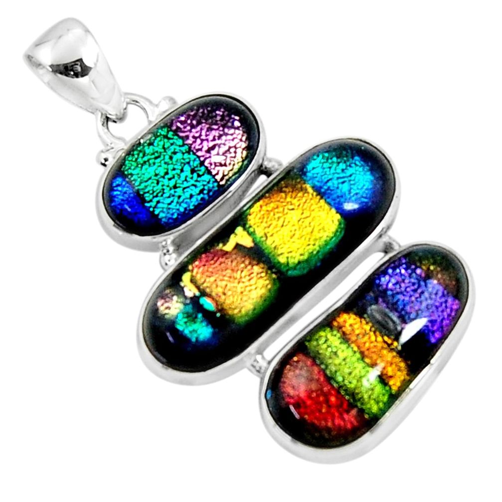 24.46cts multi color dichroic glass 925 sterling silver pendant jewelry r50872