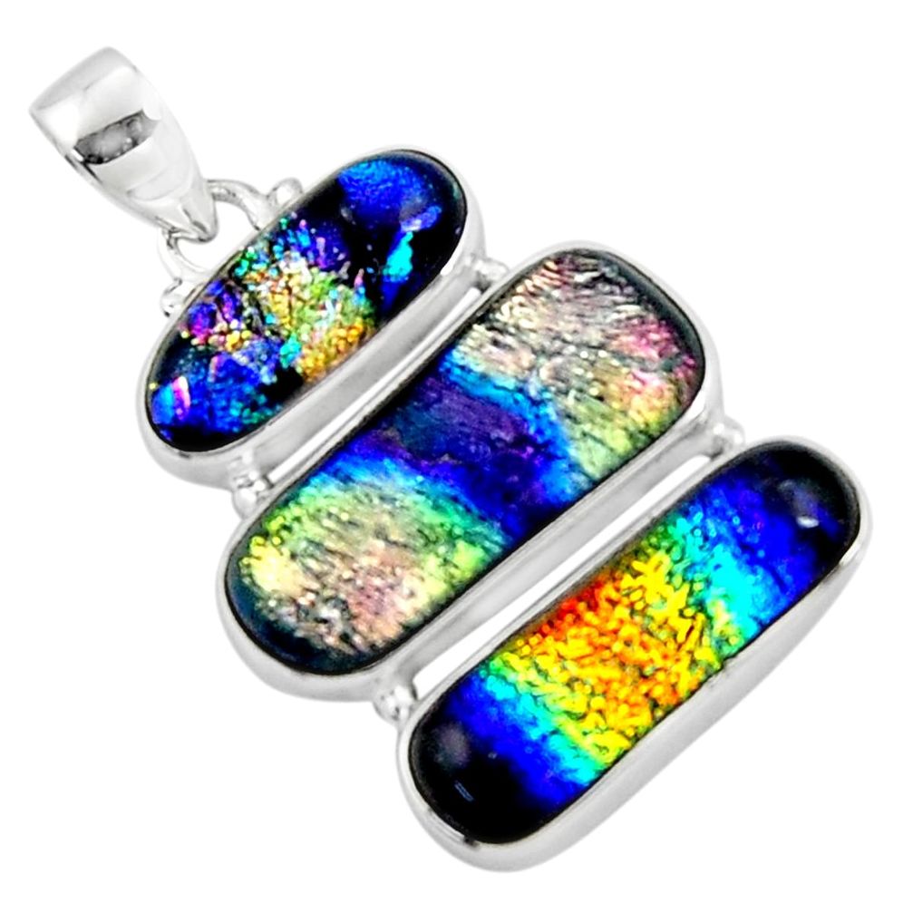 22.59cts multi color dichroic glass 925 sterling silver pendant jewelry r50875