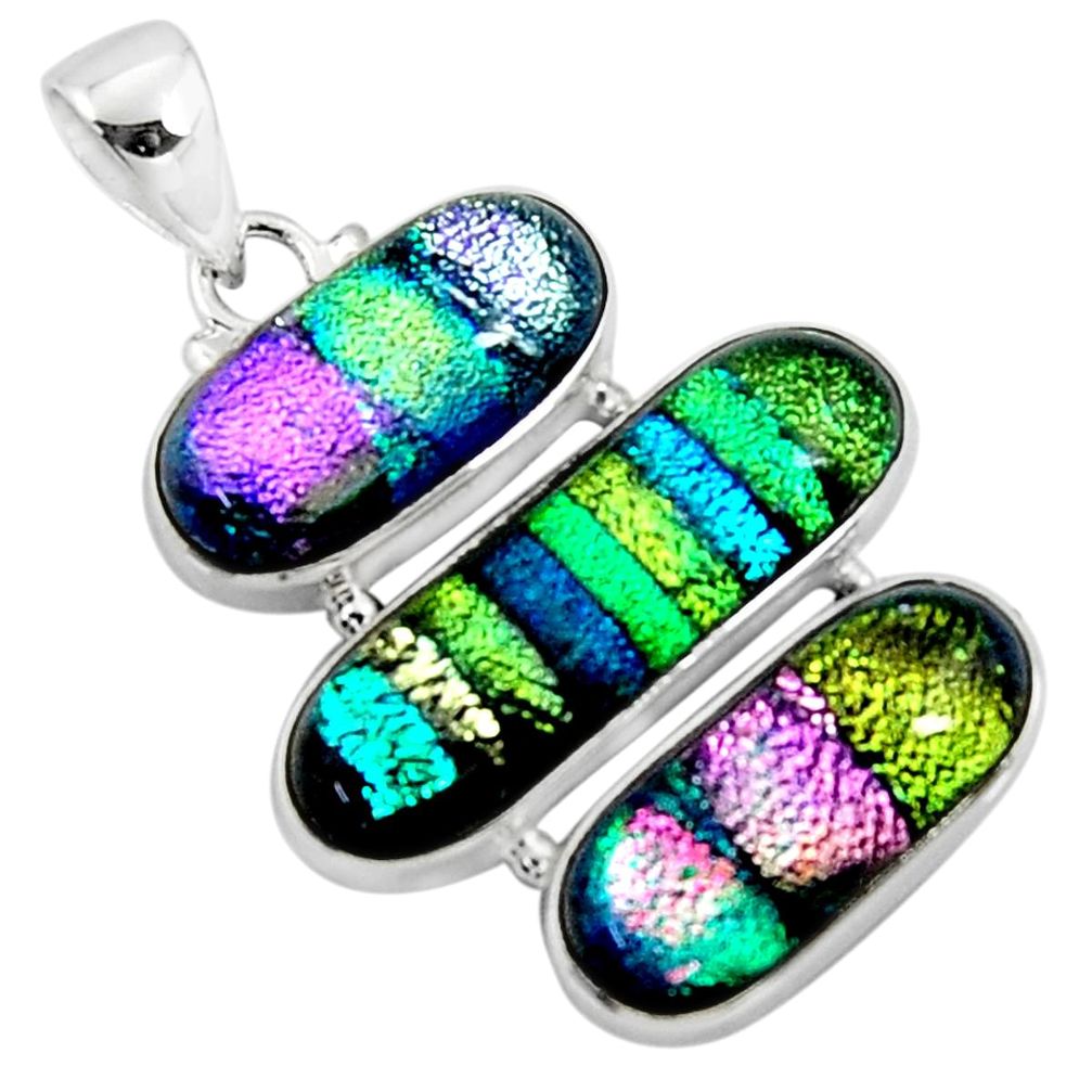 25.57cts multi color dichroic glass 925 sterling silver pendant jewelry r50876