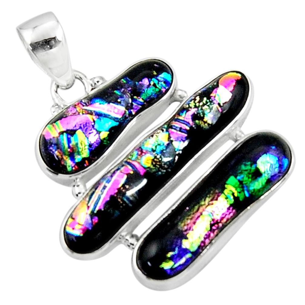 24.00cts multi color dichroic glass 925 sterling silver pendant jewelry r50879