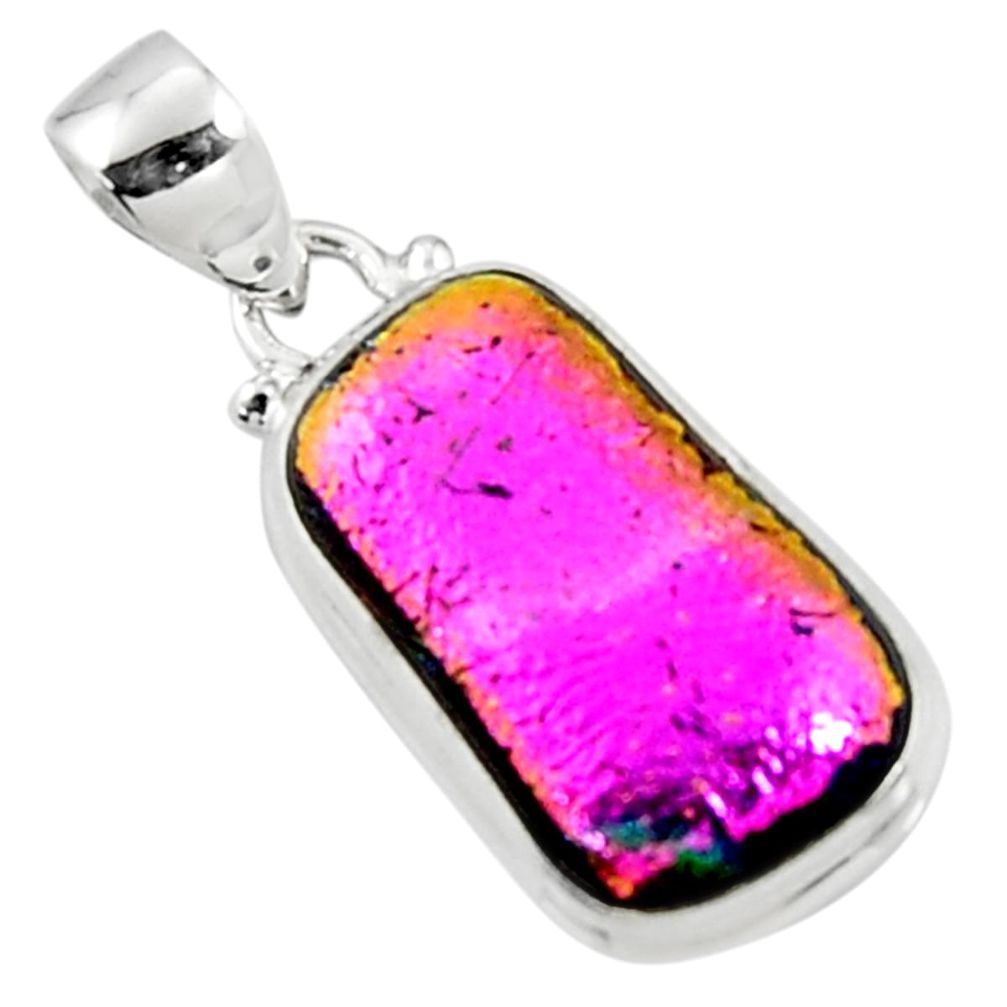 12.58cts multi color dichroic glass 925 sterling silver pendant jewelry r50915