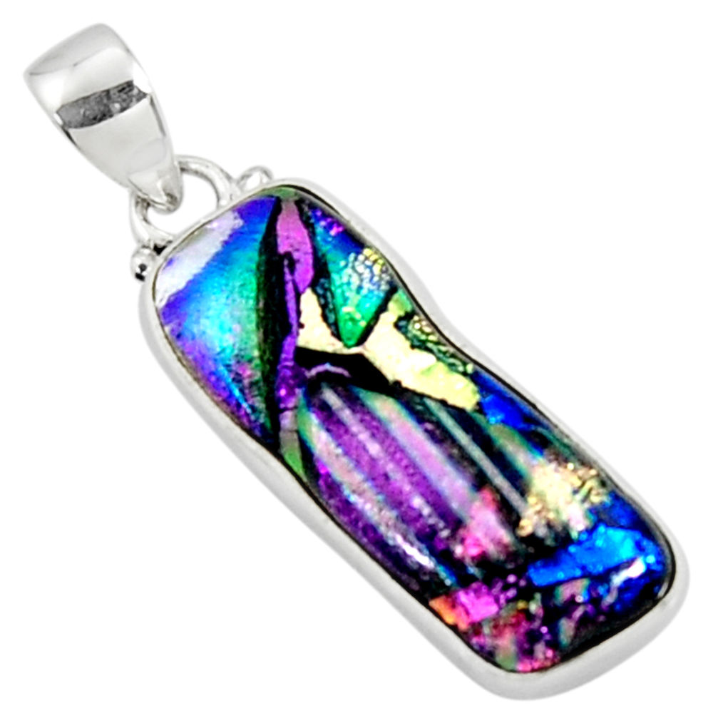 13.15cts multi color dichroic glass 925 sterling silver pendant jewelry r50918