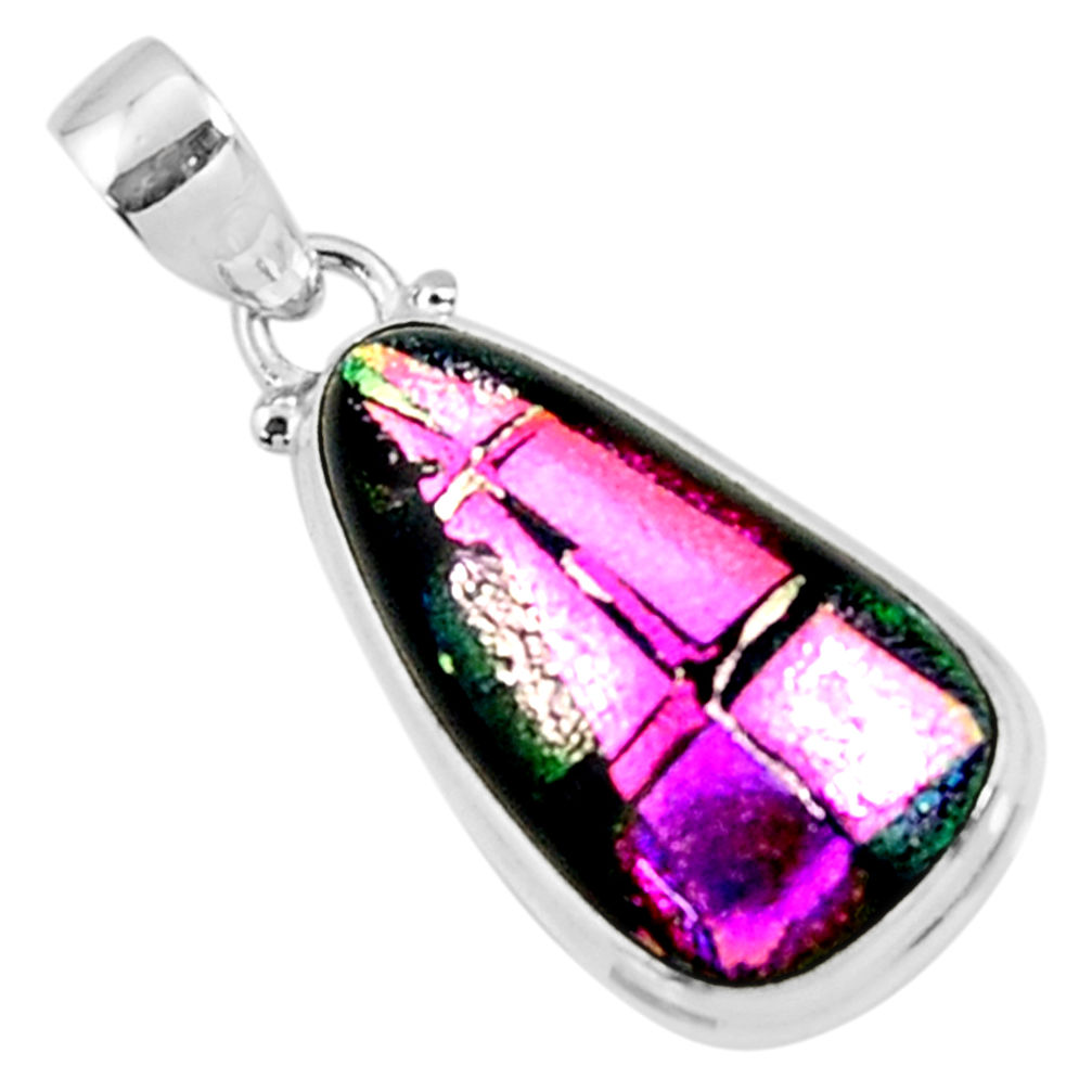 15.08cts multi color dichroic glass 925 sterling silver pendant jewelry r50919