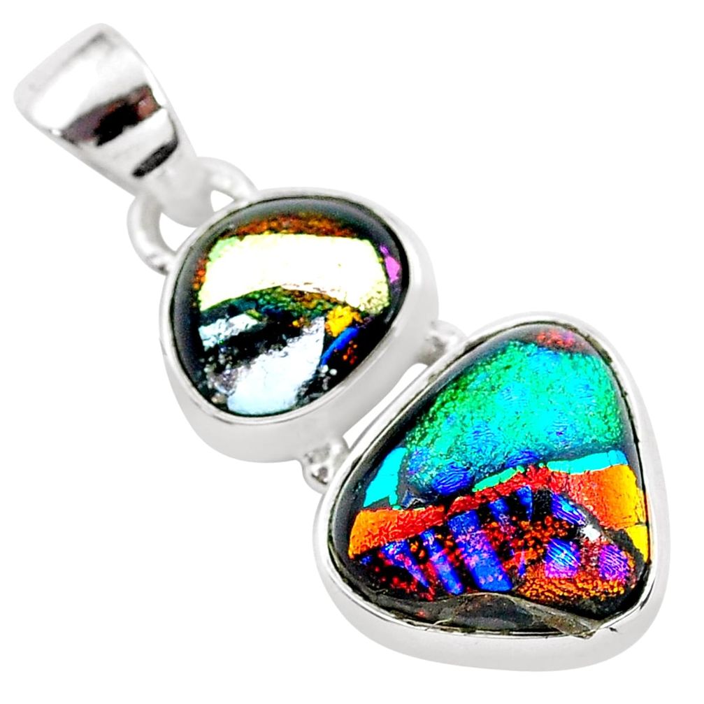 11.25cts multi color dichroic glass 925 sterling silver handmade pendant t1101
