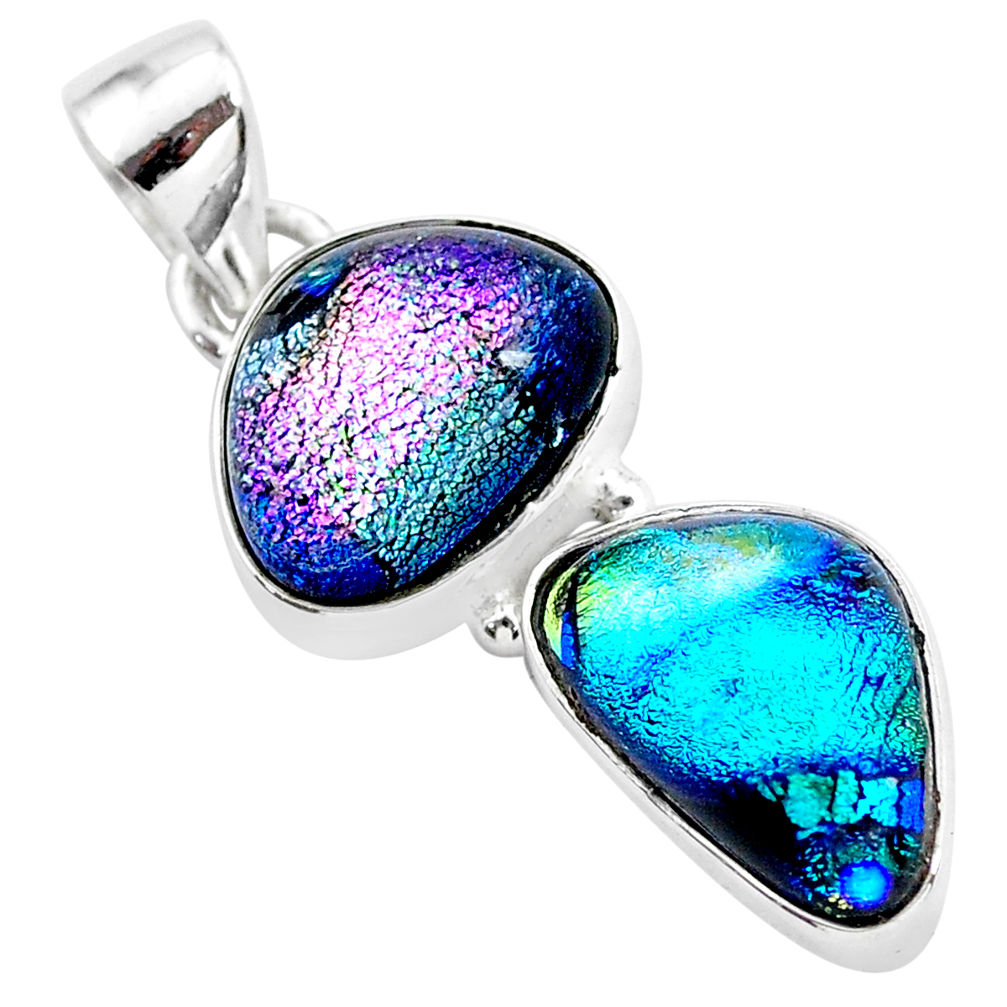 12.60cts multi color dichroic glass 925 sterling silver handmade pendant t1102