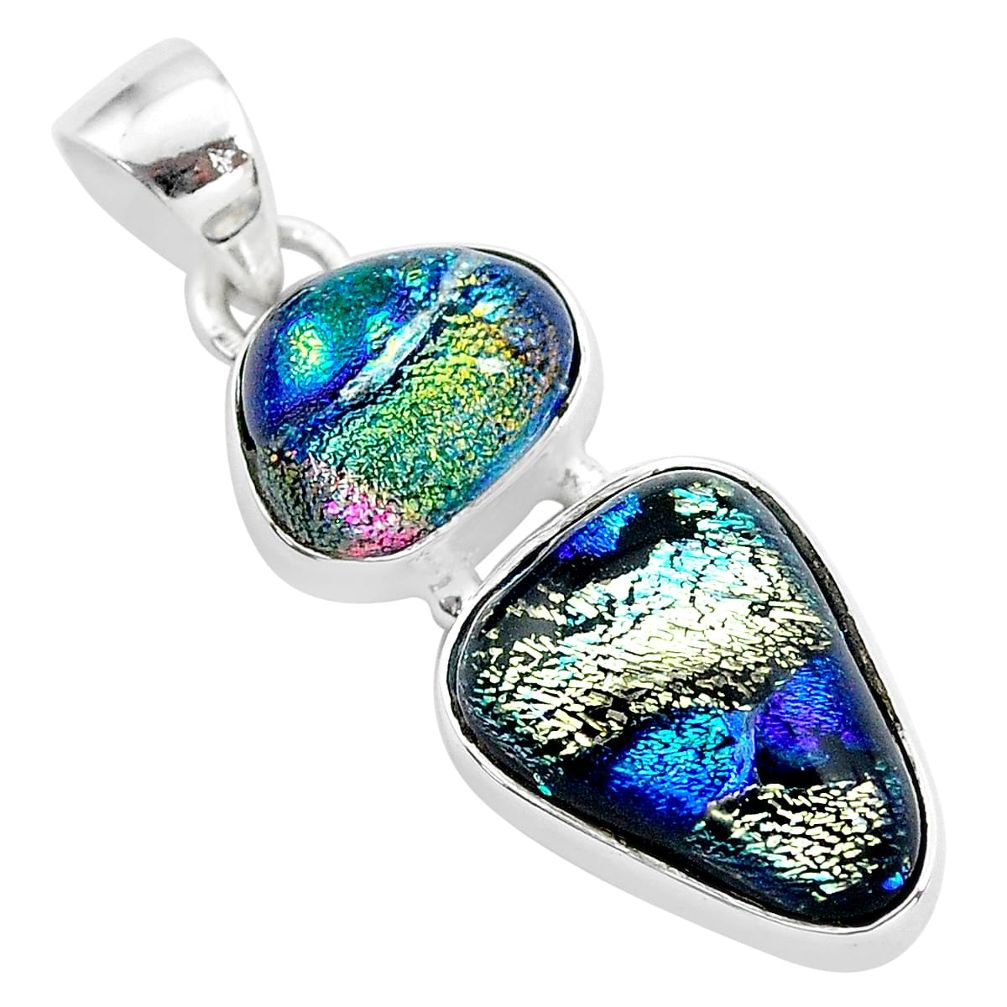 12.58cts multi color dichroic glass 925 sterling silver handmade pendant t1103