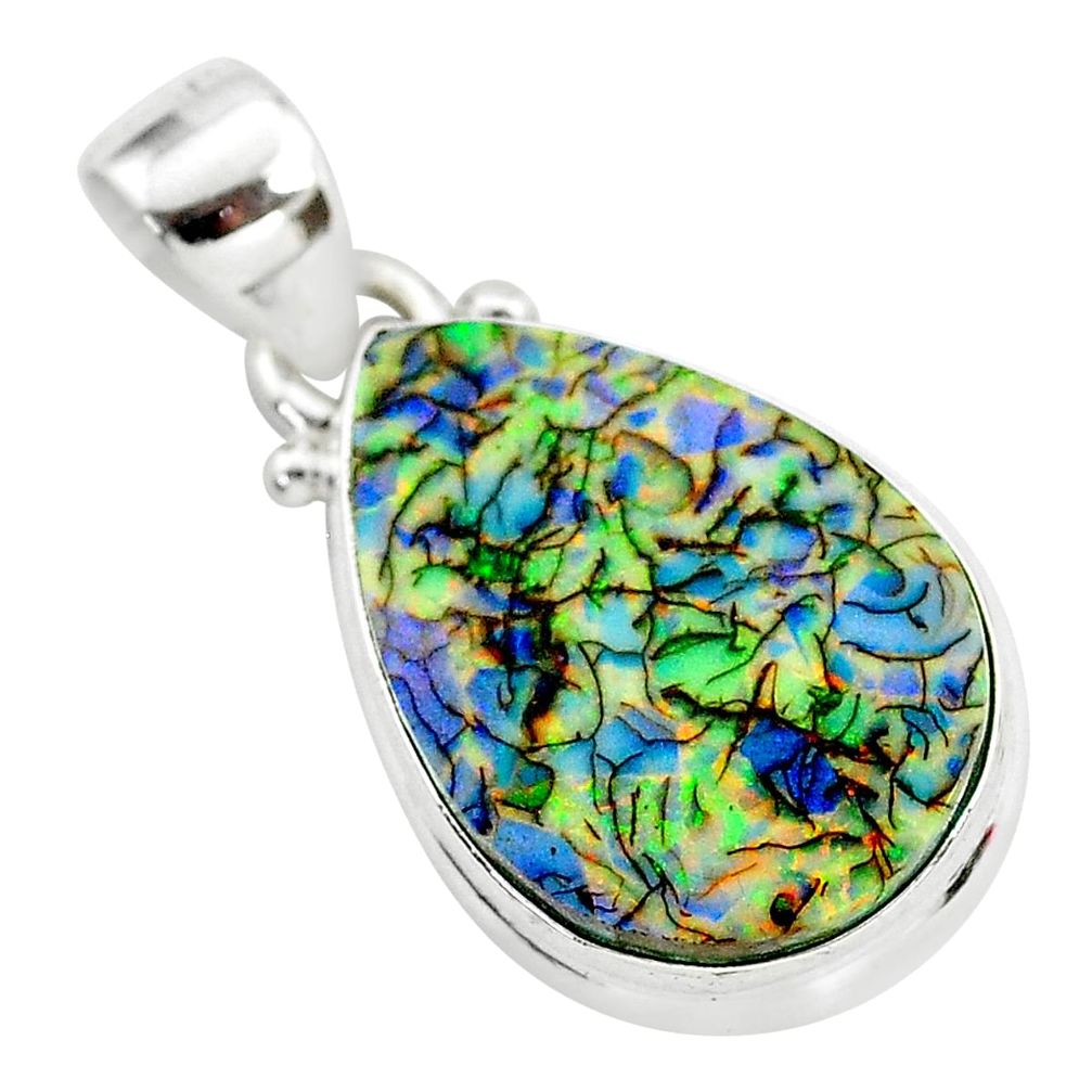 7.97cts multi color dichroic glass 925 sterling silver handmade pendant t1105