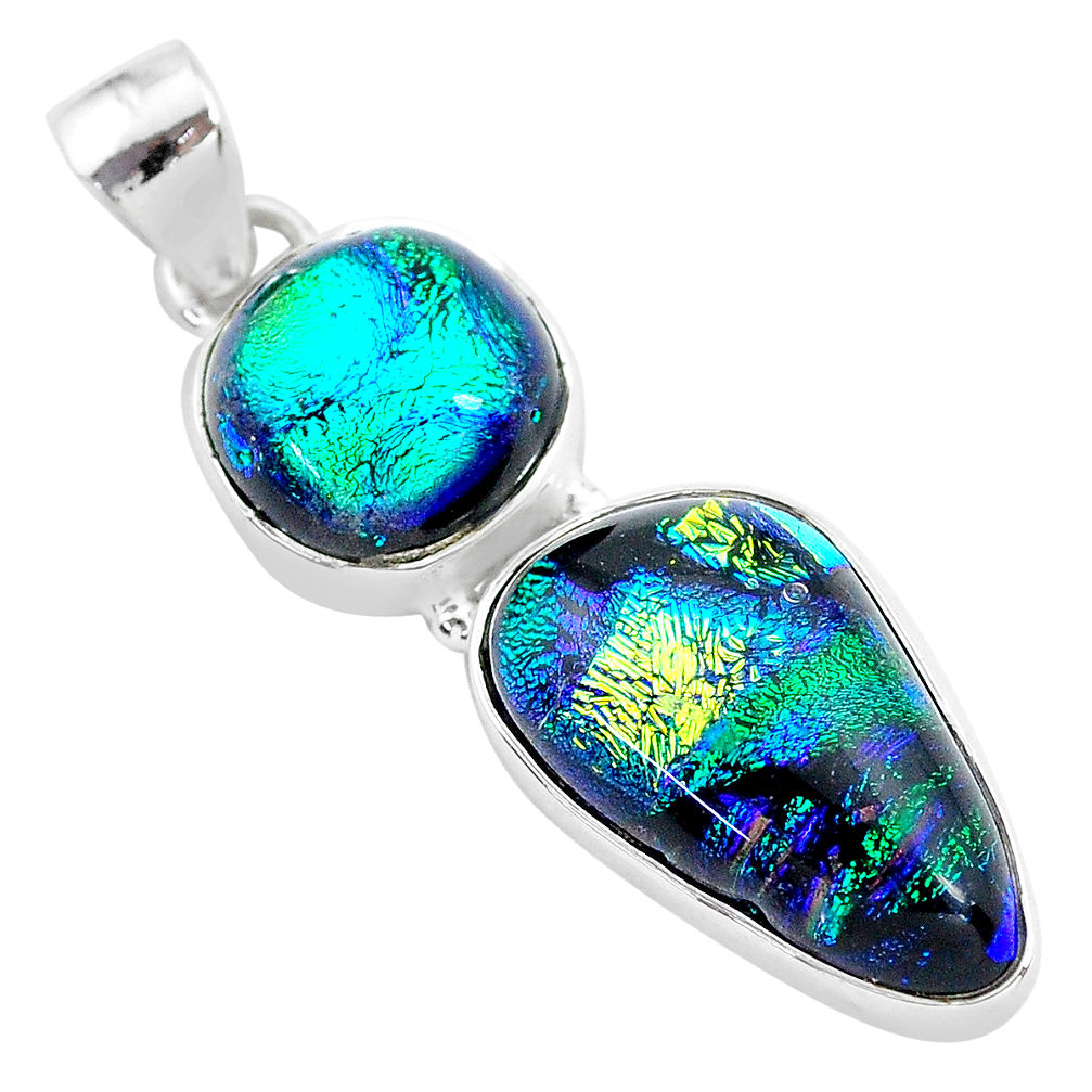 16.49cts multi color dichroic glass 925 sterling silver handmade pendant t1110