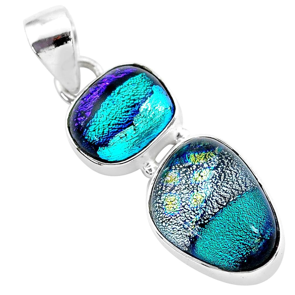 13.66cts multi color dichroic glass 925 sterling silver handmade pendant t1111