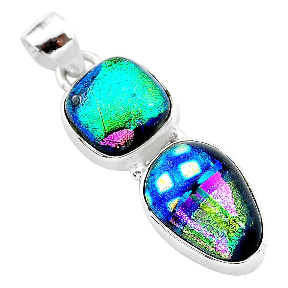 13.13cts multi color dichroic glass 925 sterling silver handmade pendant t1112