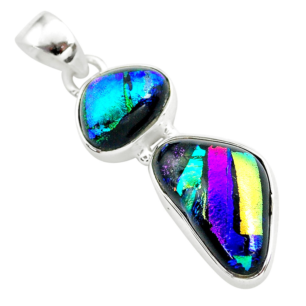 13.51cts multi color dichroic glass 925 sterling silver handmade pendant t1116
