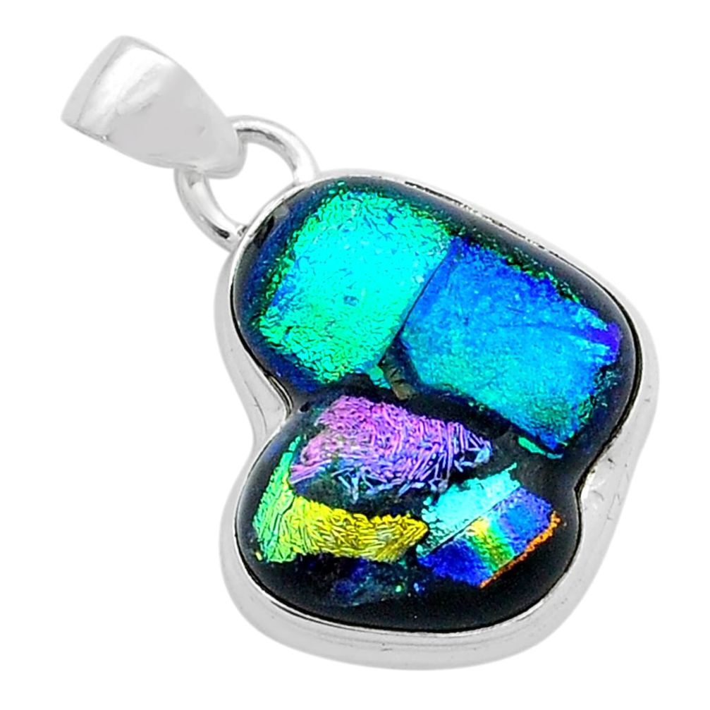 13.42cts multi color dichroic glass 925 sterling silver pendant jewelry u57502