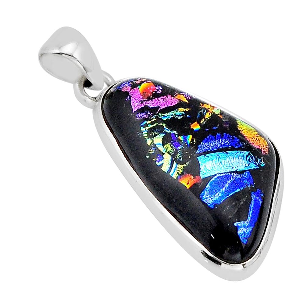 16.87cts multi color dichroic glass 925 sterling silver pendant jewelry y66582