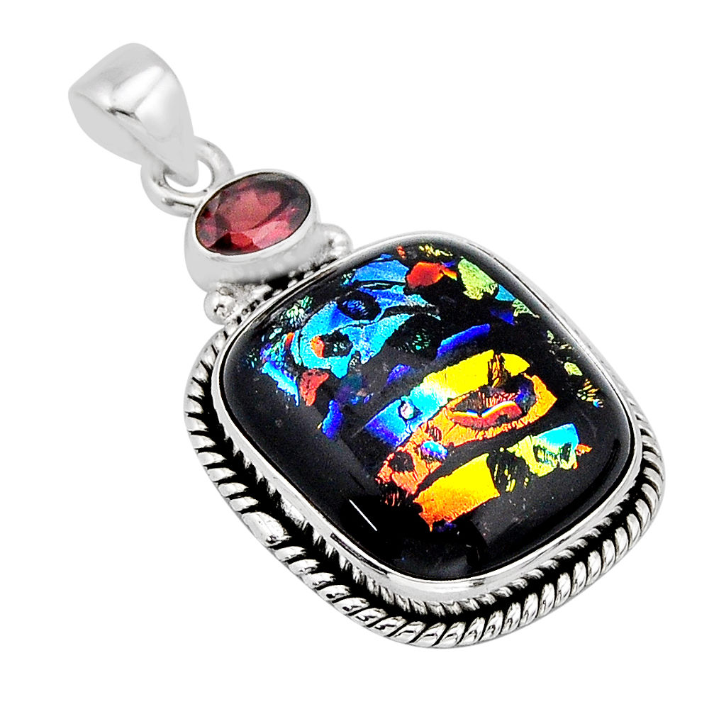 26.14cts multi color dichroic glass garnet 925 sterling silver pendant y66598