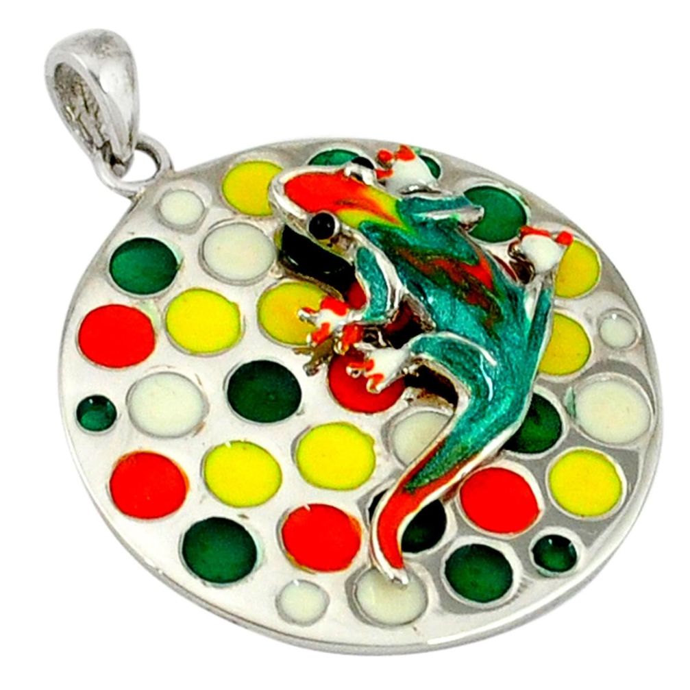 Multi color enamel 925 sterling silver lizard pendant jewelry c16929