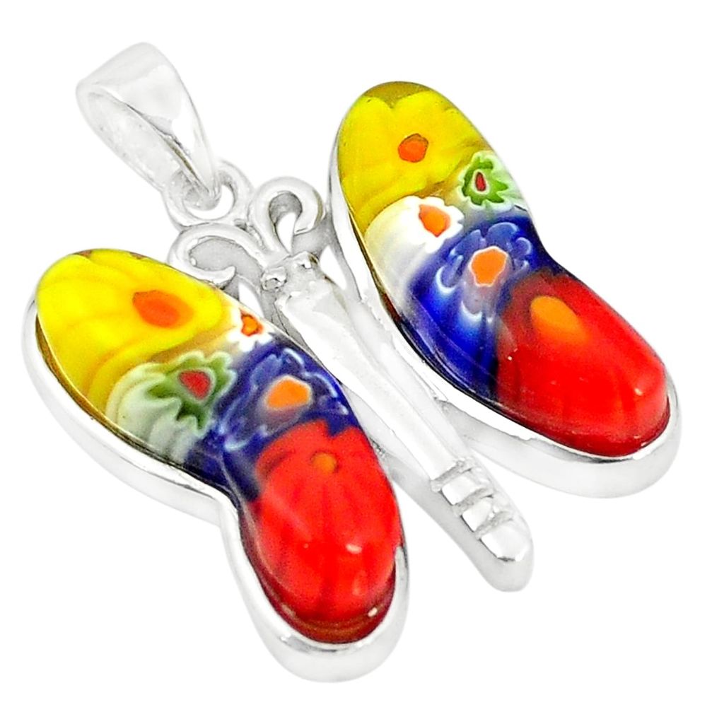 Multi color italian murano glass 925 silver butterfly pendant c21690