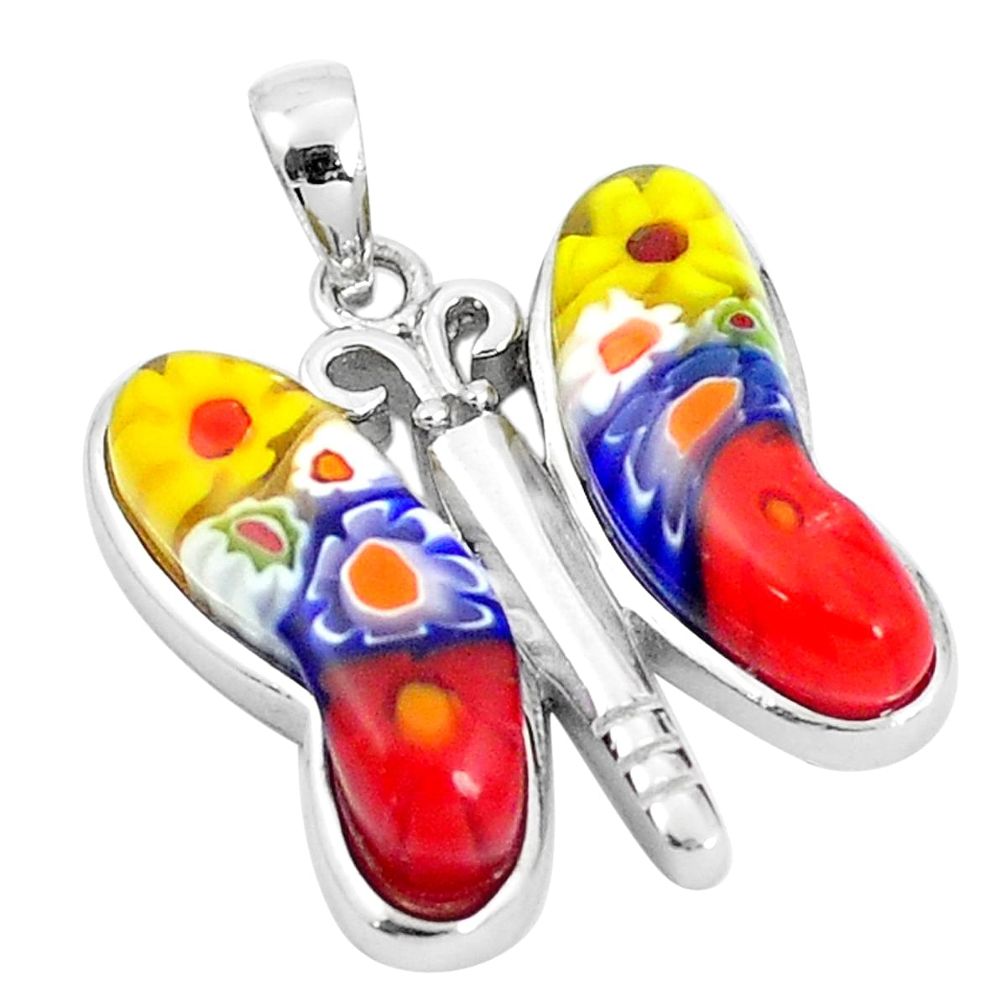 Multi color italian murano glass 925 silver butterfly pendant c25771