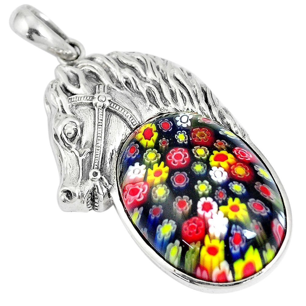 26.38cts multi color italian murano glass 925 silver horse pendant c25721