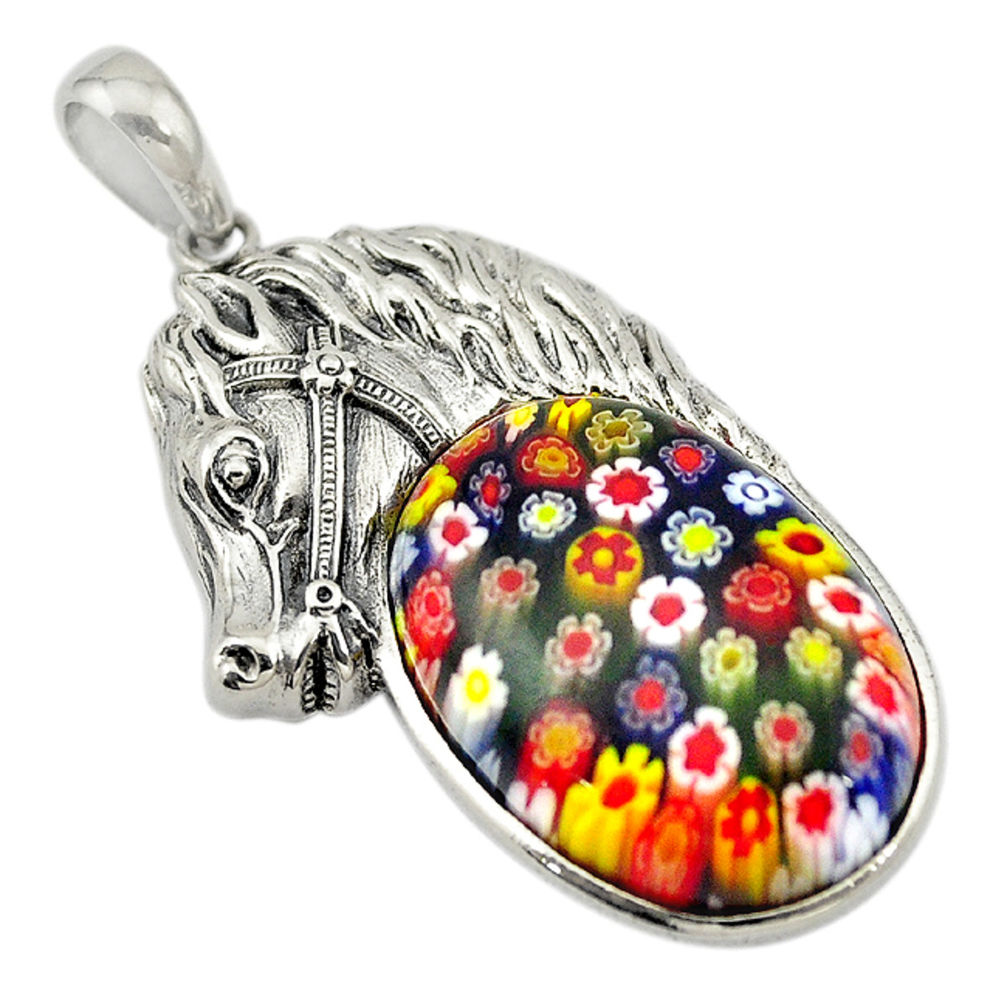 Multi color italian murano glass 925 silver horse pendant jewelry c21620