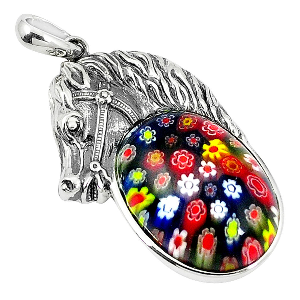 Multi color italian murano glass 925 silver horse pendant jewelry c22441