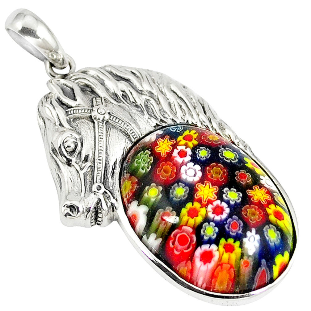 Multi color italian murano glass 925 silver horse pendant jewelry c22447