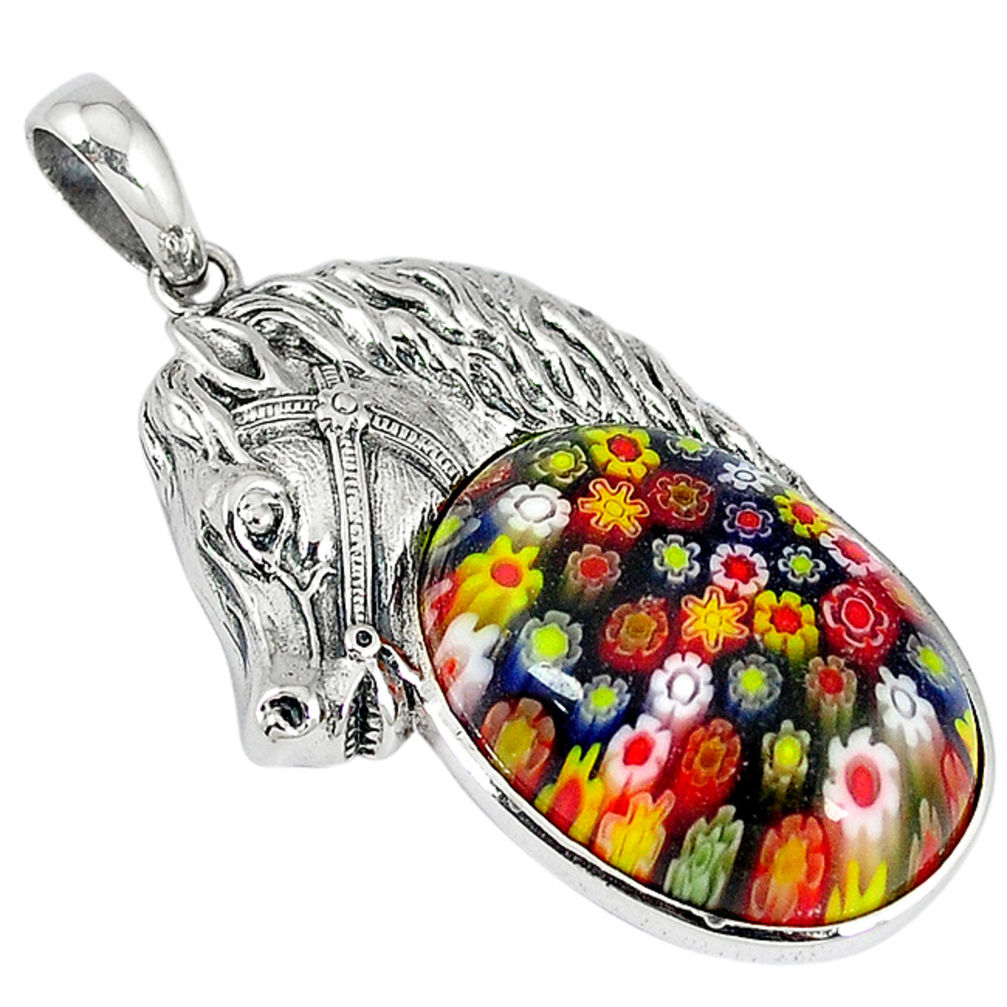 Multi color italian murano glass 925 silver horse pendant jewelry c22459