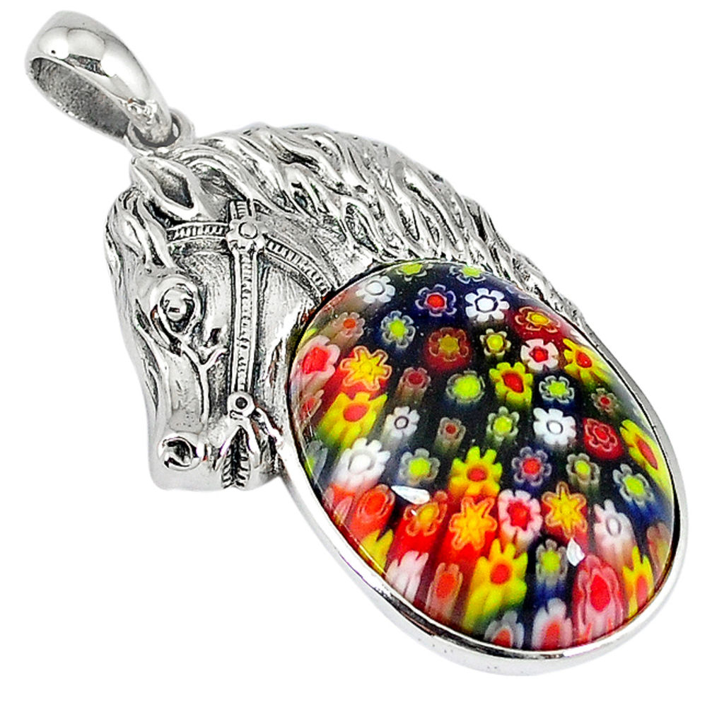 Multi color italian murano glass 925 silver horse pendant jewelry c22461