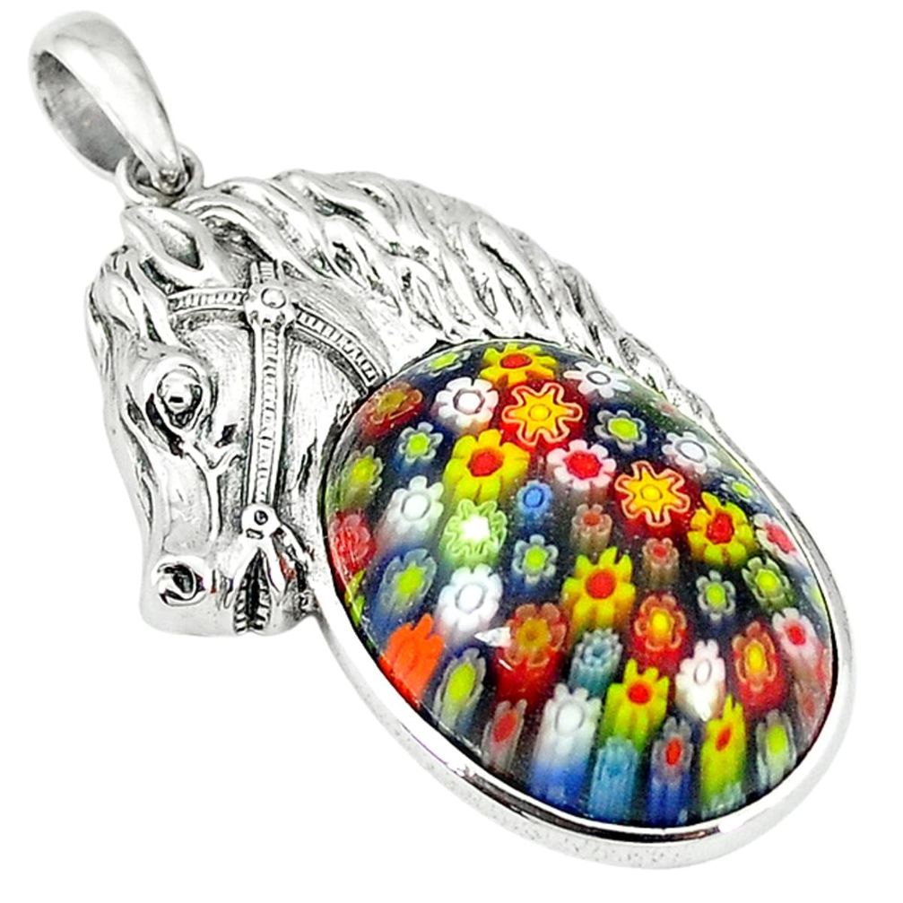 Multi color italian murano glass 925 silver horse pendant jewelry c22473