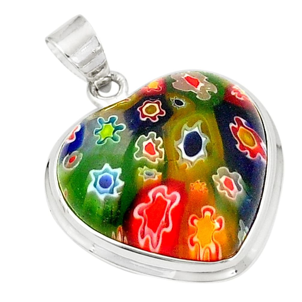 Multi color italian murano glass 925 sterling silver heart pendant c21618