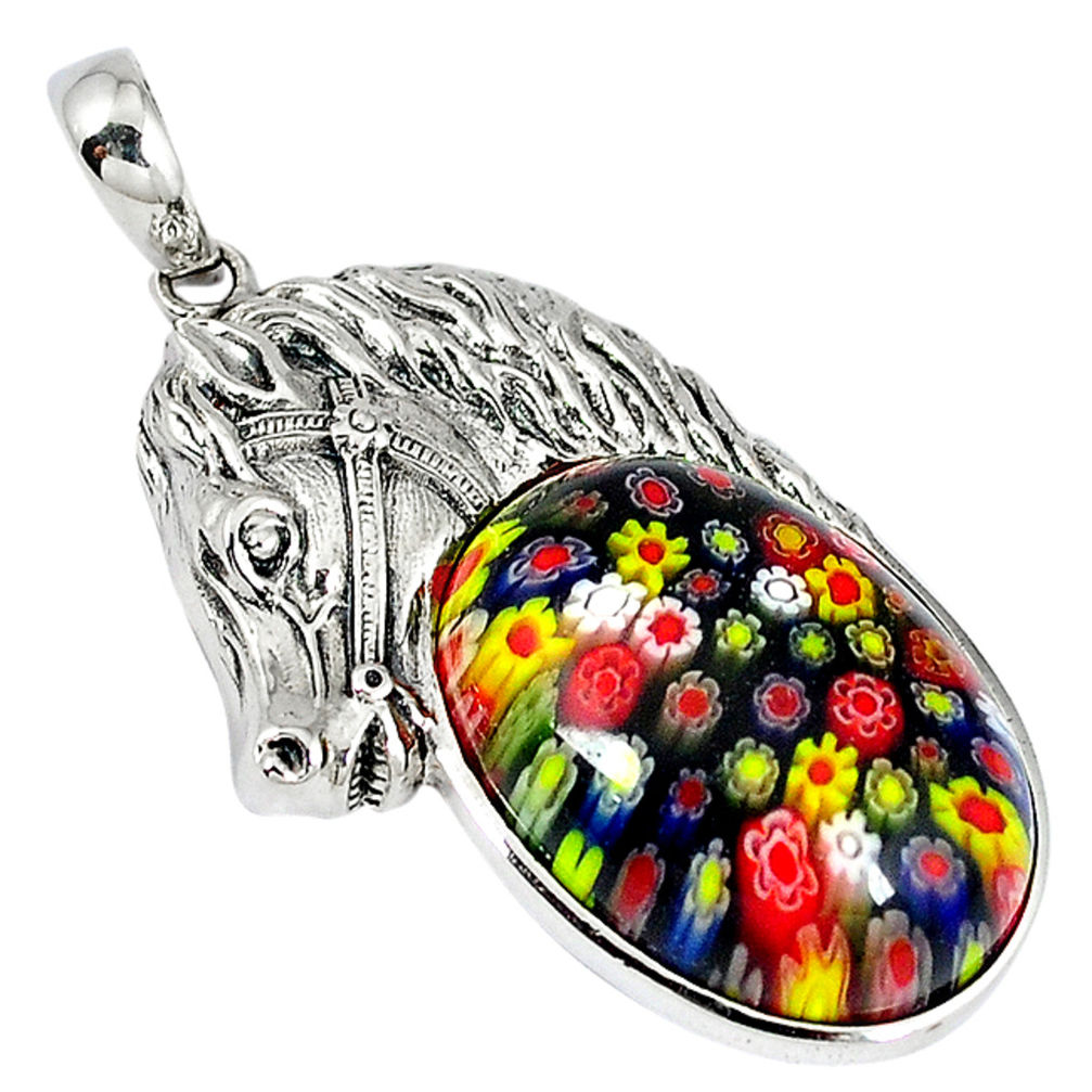 Multi color italian murano glass 925 sterling silver horse pendant c22455