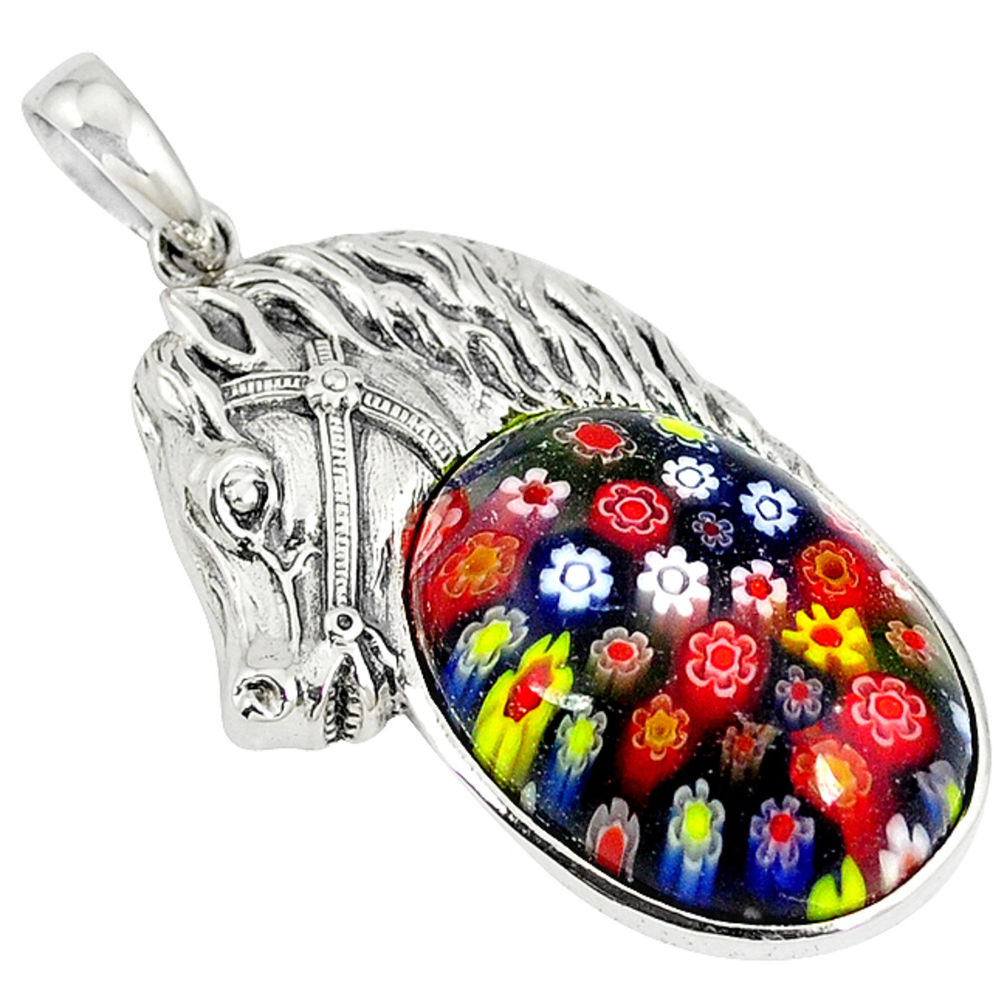 Multi color italian murano glass 925 sterling silver horse pendant c22479