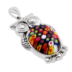 25.67cts multi color italian murano glass 925 sterling silver owl pendant n20104