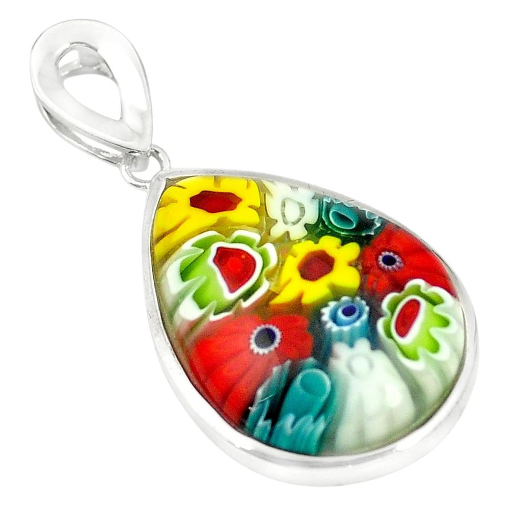 Multi color italian murano glass 925 sterling silver pendant c21693