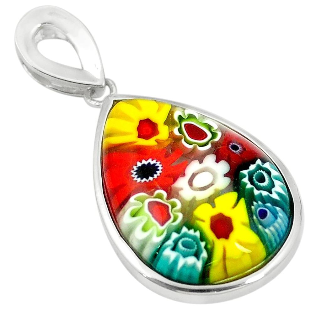 Multi color italian murano glass 925 sterling silver pendant c21695