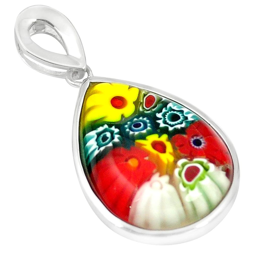 Multi color italian murano glass 925 sterling silver pendant c21696